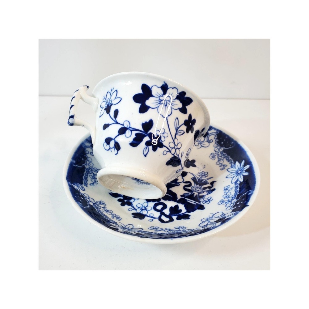 Vintage British Samuel Rathbone Flow Blue Floral Tea Coffee Cup & Saucer Bowl